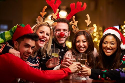 christmas party wearing reindeer ears